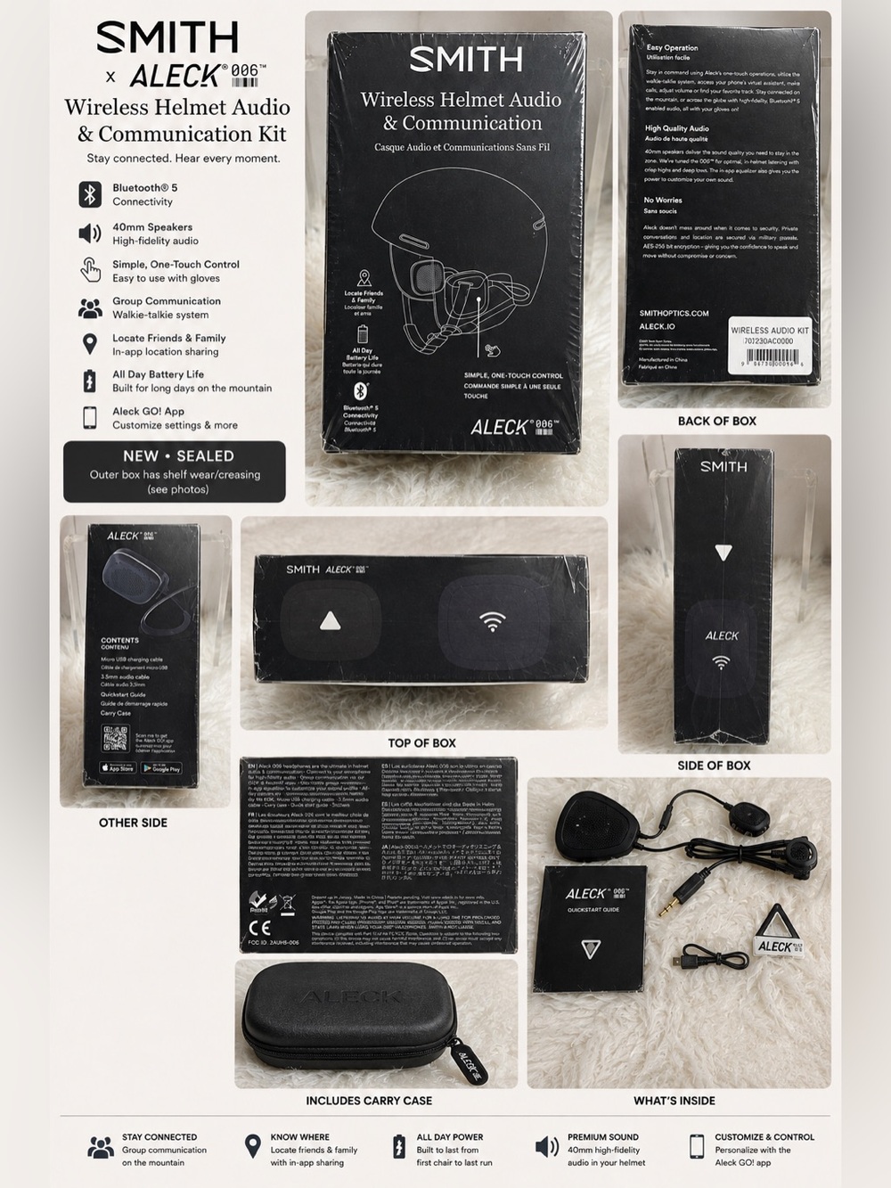 Smith Aleck 006 Wireless Helmet Audio Communication Kit Bluetooth 5 Sealed